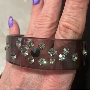 Bangle bracelet vintage lucite chunky rhinestones smokey